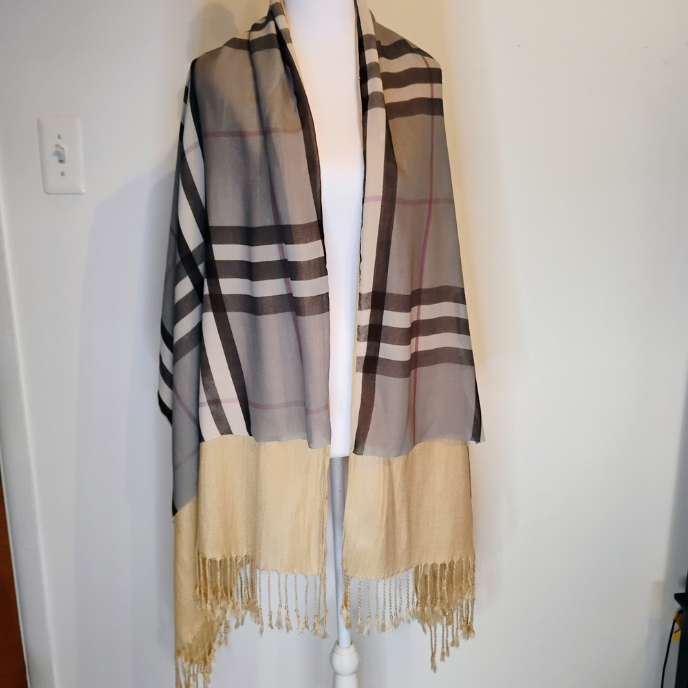 Plaid Fringe Shawl